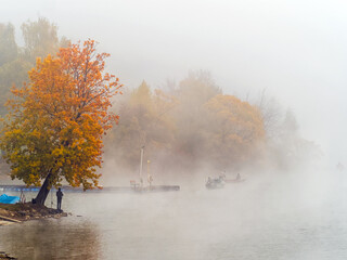 Wall Mural - Fishing in the bay. Fall colors