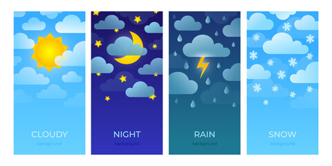 Wall Mural - weather forecast. app background with sun clouds rain wind, mobile interface layout. vector poster s