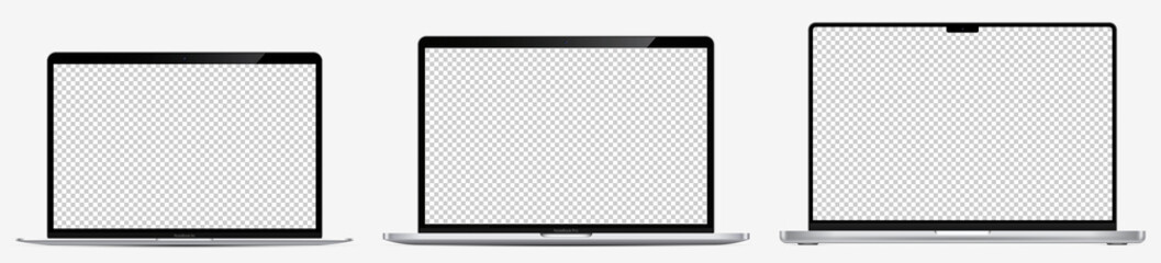 Wall Mural - Device screen mockup. Realistic Open Laptop in three varieties with Blank Screen for you design. Vector EPS10