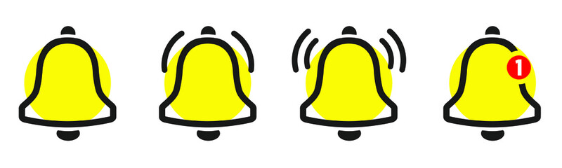 Poster - Notification bell icon. Alarm symbol. Incoming inbox message. Ringing bells. Alarm clock and smartphone application alert. Social media element. New message symbol flat style - stock vector.

