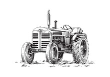 Tractor Hand Drawing Sketch Engraving Illustration Style