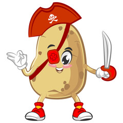 Wall Mural - vector illustration of cute potato mascot being a one eye pirate carrying a sword