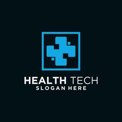 Wall Mural - Medical health digital logo design vector template health logo with technology 