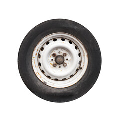 Wall Mural - Used white car wheel isolated on white