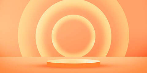 Poster - Orange and Yellow glowing lights 3d Rendered Empty Podium stage backdrop. Modern and elegant stage space background