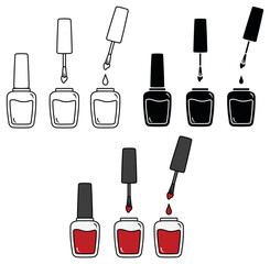 Canvas Print - Nail Polish with Clear Bottle Clipart Set - Outline, Silhouette and Red