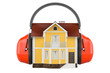 House with ear defenders. Protection against noise, concept. 3D rendering
