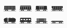 Train Wagon Icon Set. Railway Freight Cars. Isolated Vector Images