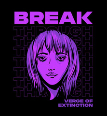 Fototapete - anime girl illustration in violet colors with a slogan print design 
