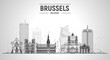 © Serhii - Brussels (Belgium) line skyline with panorama in white background. Vector Illustration. Business travel and tourism concept with modern buildings. Image for presentation, banner, website.