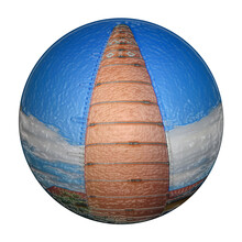 Illustrated Background With Ecological Theme With Chimney In Globe. Environment And Air Theme, Object Is Isolated, Ower White.