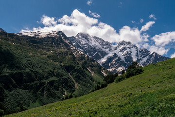 Wall Mural - Greater Caucasus Range.  Glacier Seven on mount Donguz-Orun in Elbrus region. Summer landscape