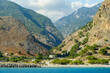Samaria Gorge and the town of Agia Roumeli in Crete, Greece, seen from the sea