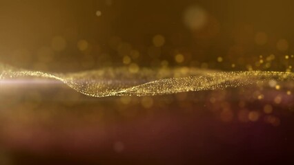 Poster - Abstract luxurious, premium gold glittering flowing particles wave motion loop background