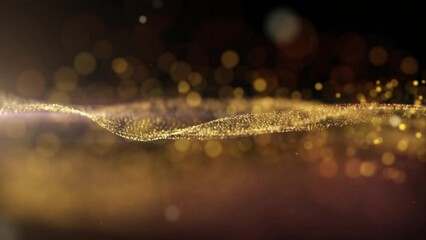 Poster - Abstract luxurious, premium gold glittering flowing particles wave motion loop background