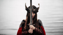 Scandinavian Red Warrior Woman Valkyrie