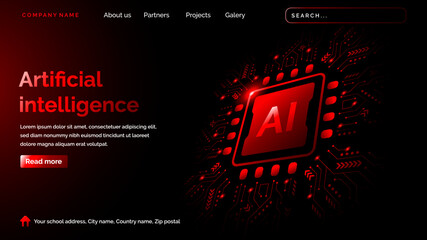 Artificial intelligence technology landing page with tdark background