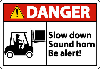 Danger 2-Way Slow Down Sound Horn Sign On White Background