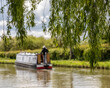 © Chris Lawrence - Defocused narrowboat on a canal seen through the leaves of a weeping willow