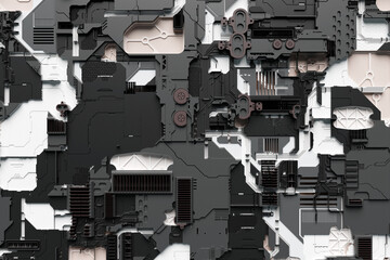 Poster - 3d illustration close-up of a military technological upholstery made of metal, a pattern in the form of a metal, technological coating of a spacecraft or robot