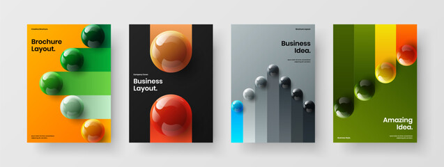 Wall Mural - Vivid 3D spheres brochure template collection. Colorful magazine cover A4 design vector concept composition.