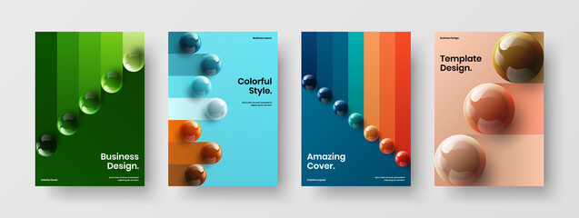 Wall Mural - Premium brochure vector design template composition. Abstract realistic spheres flyer concept bundle.