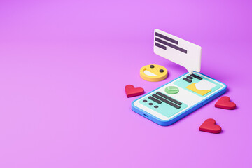 Poster - Smartphone and notifications on violet background. Mockup