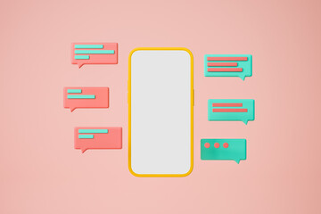 Poster - Smartphone and text message on beige background. Mockup