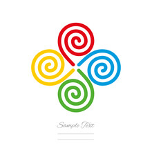 Clover Logo Line Design Colorful 4 Four Leaf Green Clover Shamrock Spiral Vintage Sample Element Icon Sticker On Isolated White Background