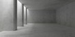 Abstract empty, modern concrete walls room with top light from left and wide pillars - industrial interior background template