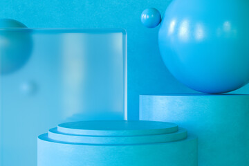 Poster - 3d render. Empty cylinder podium with abstract minimalist geometric background. Presentation concept