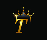 Fototapeta  - golden crown monogram logo initial letter T