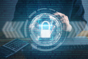 Poster - Technology Internet Cyber Secure for Database Privacy, Security Network Protection for Access Information Systems. Data Login Password Secure on Interface Artificial Intelligence Connection.