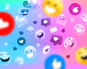 Poster - Social network communication concept with different emoji and icons. Square orientation