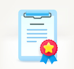 Poster - Clipboard with paper contract and seel. 3d vector illustration