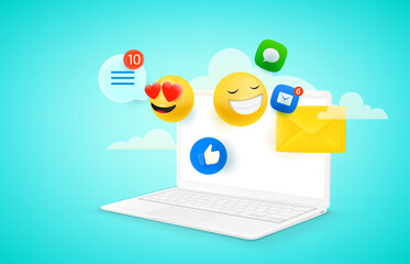 Aufkleber - Receiving messeges via internet. Vector concept with  emoticons