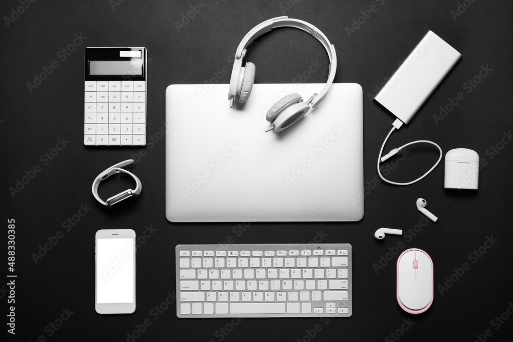 Many different gadgets on dark background