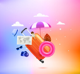 Aufkleber - Summer travel stuff with Levitation effect. 3d vector illustration