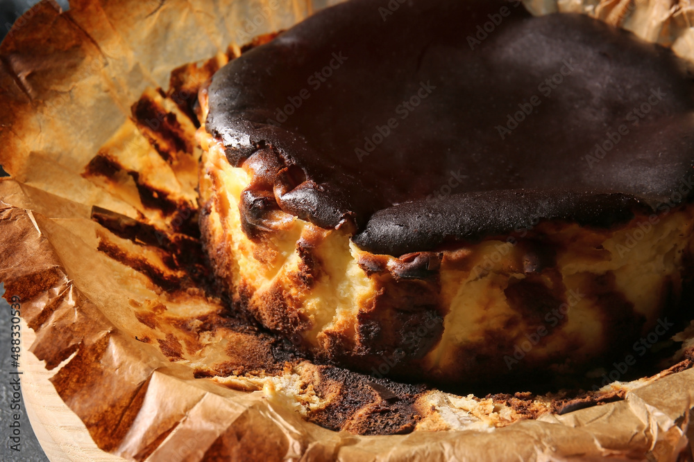 Tasty Basque burnt cheesecake, closeup
