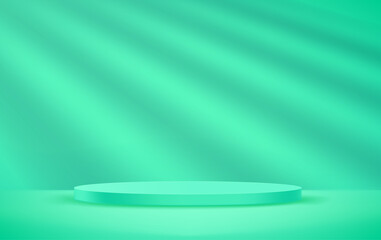 Poster - Empty room with circle platform and light beam on the wall. Realistic 3d vector illustration with shadow overlay effect