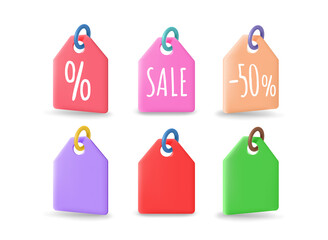 Aufkleber - Colorful shopping price tags isolated on white background. 3d vector clipart