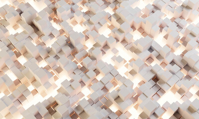 Wall Mural - 3D rendering dynamic cubes abstract background, and neon lights, business, science, technology concept illustration. 