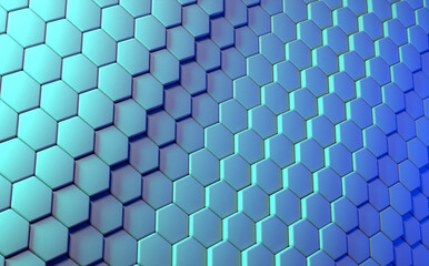 Wall Mural - Sci fi technology background, Futuristic sci-fi hexagons wave glowing with neon lights. 3D rendering illustration