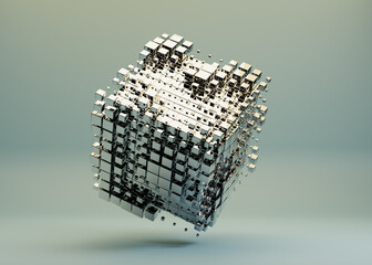 Wall Mural - Golden shiny sci fi concept cube. Business, science, technology concept 3D rendering  illustration. 