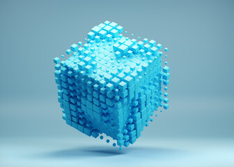 Wall Mural - Blue sci fi concept cube. Business, science, technology concept 3D rendering  illustration. 