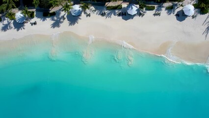 Wall Mural - aerial top down view of the turquoise sea of cape santa maria beach on long island, the bahamas