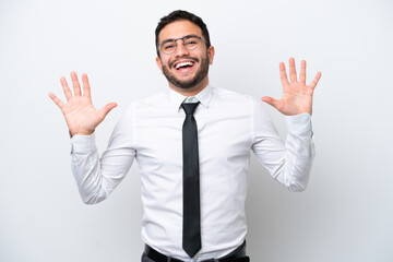 Business Brazilian man isolated on white background counting ten with fingers