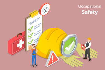 3D Isometric Flat Vector Conceptual Illustration of Occupational Safety, HSE - Health Safety Environment