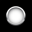 © backup16 - White button in round silver frame vector illustration. 3d realistic shiny metal circle ring on push click button for website, abstract badge element design isolated on black background