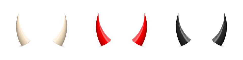 devil horn set. white, red and black demon or satan halloween carnial elements. mobil app attributes
